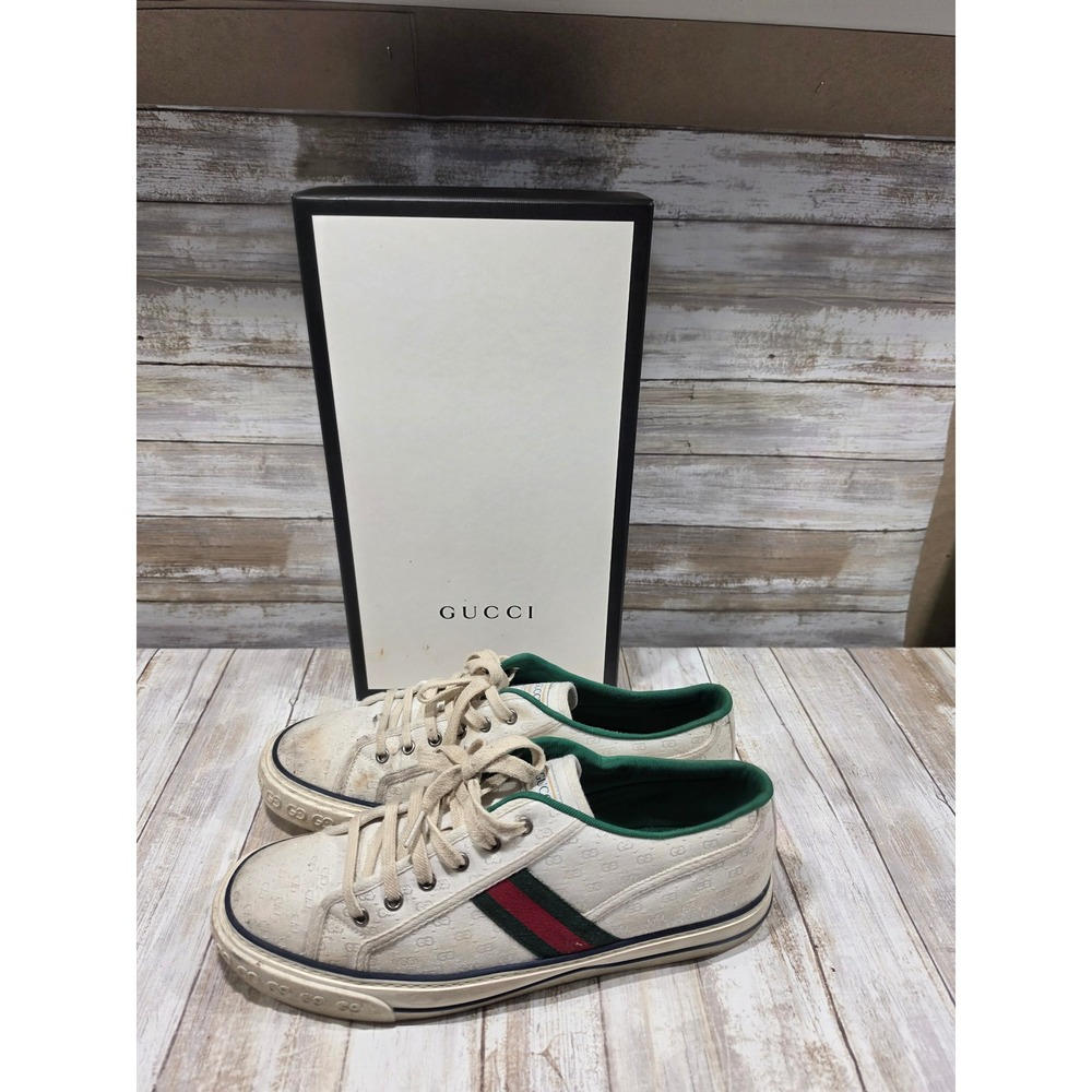 Gucci Tennis 1977 Low Top Sneakers Off White GG Mignon Canvas Web Stripe 11 READ - Picture 2 of 16